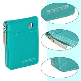 Storite PU Leather 9 Slot Vertical Credit Debit Card Holder Money Wallet Zipper Coin Purse for Men Women (Light Brown - 11.5 x 2 x 8 Cm), Turquoise, 1Pack Turquoise Green, Casual
