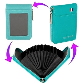 Storite PU Leather 9 Slot Vertical Credit Debit Card Holder Money Wallet Zipper Coin Purse for Men Women (Light Brown - 11.5 x 2 x 8 Cm), Turquoise, 1Pack Turquoise Green, Casual