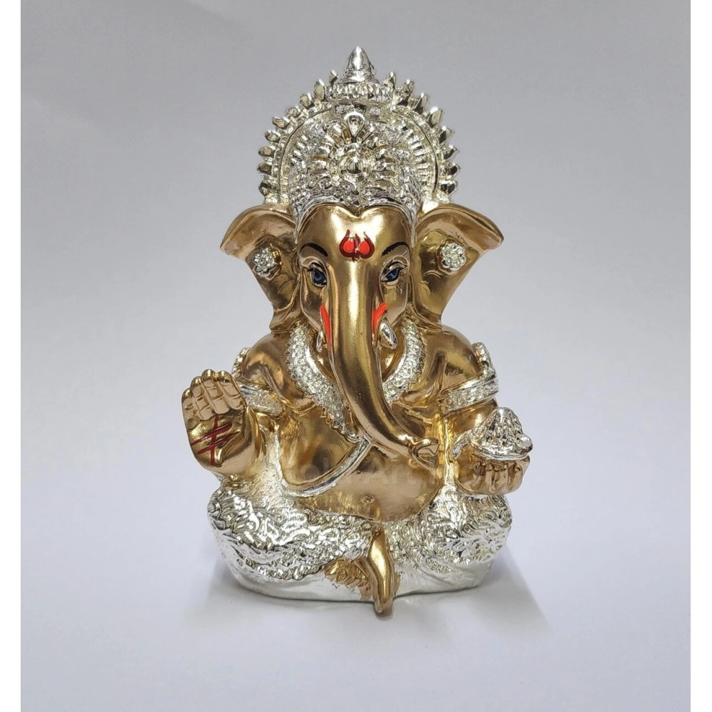 Gold Art India Ganesha Idol Ganesh for Car Dashboard Statue Ganpati Vinayaka Vinayagar Figurine Diwali Gifts Home Decor Luck, Success, Resin