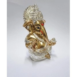 Gold Art India Ganesha Idol Ganesh for Car Dashboard Statue Ganpati Vinayaka Vinayagar Figurine Diwali Gifts Home Decor Luck, Success, Resin