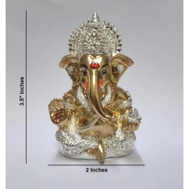 Gold Art India Ganesha Idol Ganesh for Car Dashboard Statue Ganpati Vinayaka Vinayagar Figurine Diwali Gifts Home Decor Luck, Success, Resin