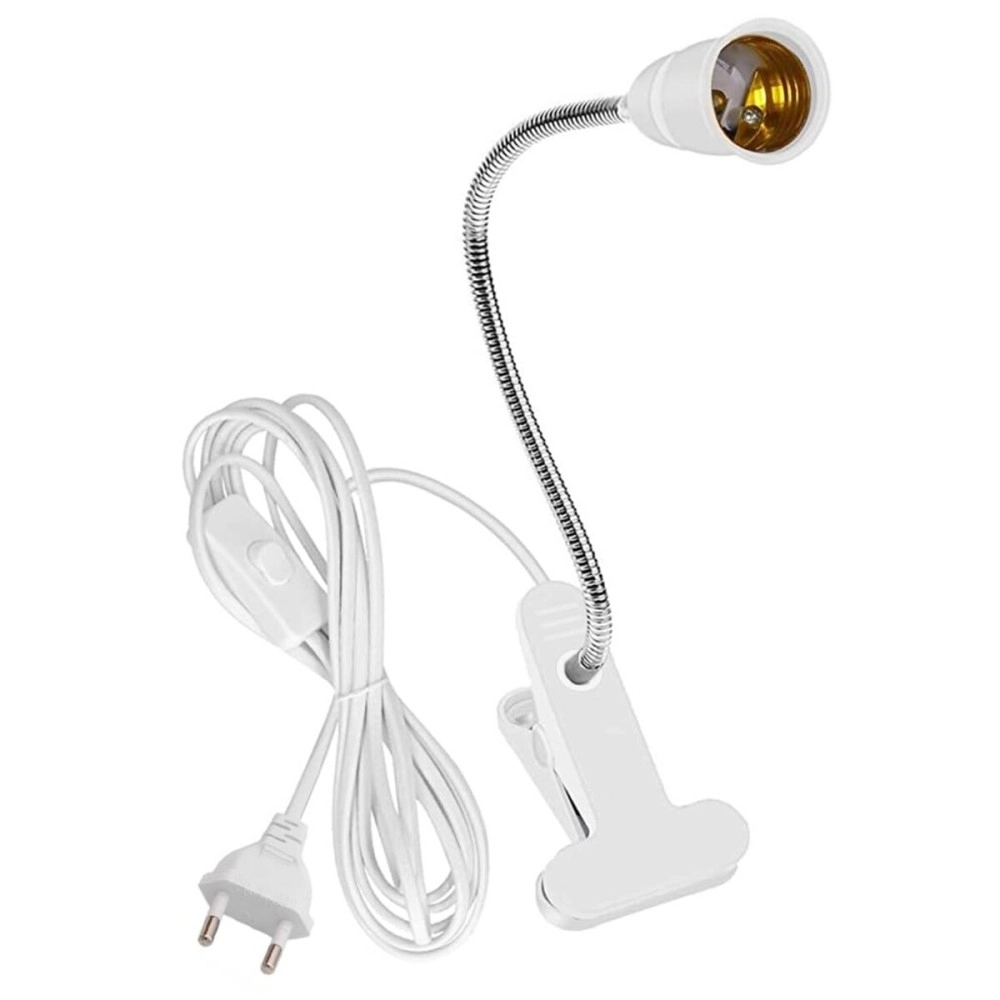 ELEPHANTBOAT E27 Clamp Incandescent Light Lamp Holder With Metal Clip 360 Flexible Gooseneck And Switch,E27 Bulb Holder With Plug Socket,Clip Lamp Holder Desk Lamp Lamp Base Holder(No Bulb),White
