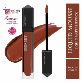 Love Earth Liquid Mousse Lipstick - Spanish Coffee Matte Finish | Lightweight, Non-Sticky, Non-Drying,Transferproof, Waterproof | Lasts Up to 12 hours with Vitamin E and Jojoba Oil - 6ml
