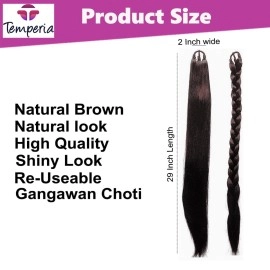 Temperia Artificial Fake Long Extensions Hair for Women & Girls - Savaram Gangawan Cataram Sadaraa Paranda Choti False Nakli Hair Wig - Extra Hair Braid Attachment for Ladies - Natural Brown (1pcs)