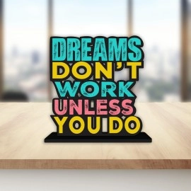 Art Vibes Wooden Idols and Figurine Dream Don\'t Work Unless You Do Motivational Quotes Table Decor for Office Desk Showpiece | Home Decoration Item| Living Room | Modern Gifting Items (SP_1142)