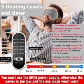 HANNEA Alloy Steel Heated Eye Mask, Usb Wired Eye Mask With Temperature & Time Control, Warm Eye Compress Heating Pad For Sleep, Relieve Eye Strain, Puffy Eyes(Grey)