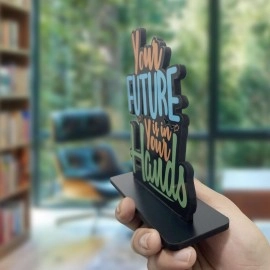 Artvibes Wooden Idols and Figurine Your Future is in Your Own Hand Motivational Quotes Table Decoration for Office Desk | Home Decor Item | Living Room | Wood Showpiece Gift (SP_1115N)