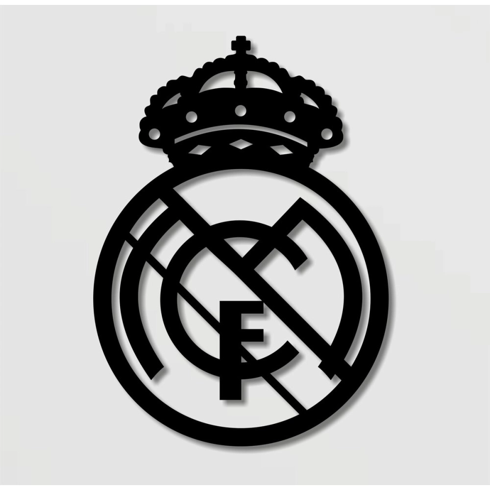 AD INFINITUM Football Club Logo Wooden plaque | Hanging Wall Art Decor for Living Room Bedroom Kitchen Office | Aesthetic Gift for Football Fan (Real Madrid CF, Black (Single Layer))