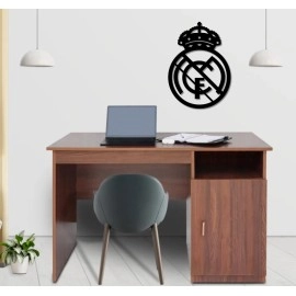AD INFINITUM Football Club Logo Wooden plaque | Hanging Wall Art Decor for Living Room Bedroom Kitchen Office | Aesthetic Gift for Football Fan (Real Madrid CF, Black (Single Layer))