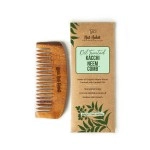 Nat Habit Kacchi Neem Wooden Bounce Comb - Soaked In 17 Herbs, Neem & Sesame Oil - For Voluminous Hair, Gentle Detangling & Styling (Wide Tooth) Pack of 1