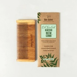 Nat Habit Kacchi Neem Wooden Comb - Soaked In 17 Herbs, Neem & Sesame Oil For Men & Women Daily Styling & Detangling (Fine Tooth Small Size) Pack of 1