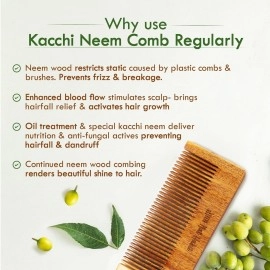 Nat Habit Kacchi Neem Wooden Comb - Soaked In 17 Herbs, Neem & Sesame Oil For Men & Women Daily Styling & Detangling (Fine Tooth Small Size) Pack of 1