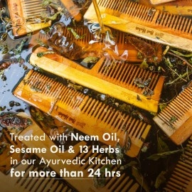 Nat Habit Kacchi Neem Wooden Shampoo Comb - Soaked In 17 Herbs, Neem & Sesame Oil - For Post Shampoo Detangling Suited For Long & Thick Hair (Wide Tooth- Small Size) Pack of 1