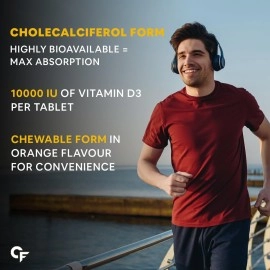 Carbamide Forte Chewable Vitamin D3 10000 IU - Cholecalciferol Vitamin D Supplement for Women & Men | Orange Flavour - 60 Tablets
