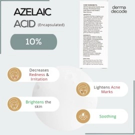 Derma Decode 10% Azelaic Acid Serum with Kojic Acid | Reduces Acne Marks, Pigmentation, Dark Spots, un-even Skin Tone | Calms Redness/Inflammation & Improves Textrure- 30ml