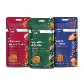 Bark Out Loud by Vivaldis Adult Dry Dog Food Combo- Naked Oats and Veggies, Salmon and Turkey, and Chicken & Ancient Grain - Rich in Protein, Pet Nutrition with Nutrients and Herbs (100 gm, Pack of 3)