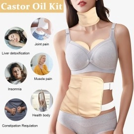 HANNEA Castor Oil Pack Wrap Set for Breast, Waist and Neck, Preventing Oil Leaks, Reusable Castor Oil Pack Kit with Adjustable Elastic Strap and Pocket for Liver Detox