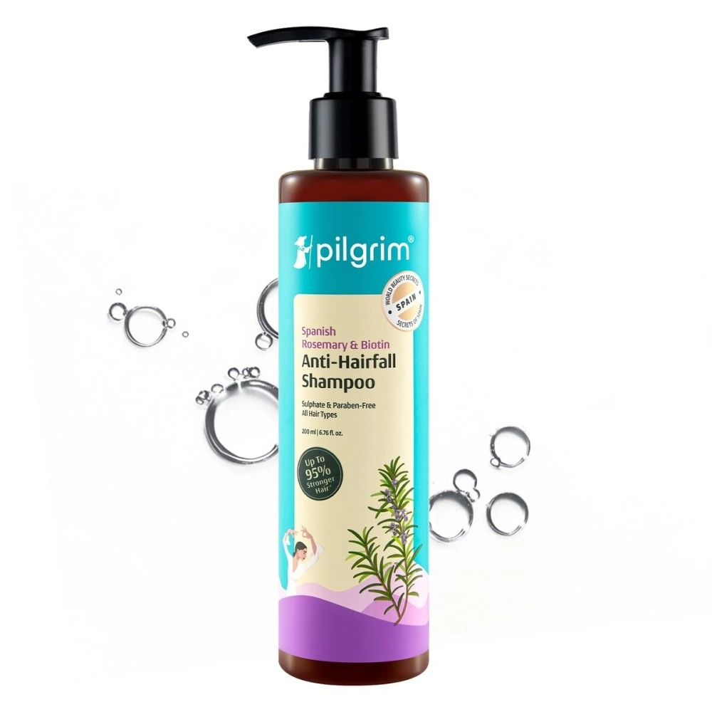 Pilgrim Spanish Rosemary & Biotin Anti Hairfall Shampoo for Reducing Hair Loss & Breakage 200ml | Rosemary shampoo for hair growth | Upto 95% stronger hairs | For all hair types | For Men & Women
