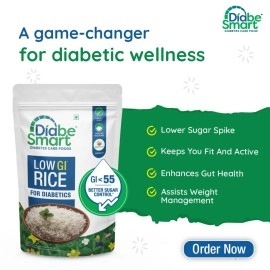 DiabeSmart Premium Diabetic Rice 2 kg | Tested Low GI Rice For Diabetic | Sugar Free Rice To Manage Blood Sugar Level| Sona Masoori | Healthy Low Carb Brown equivalent| Diabetes Food Products