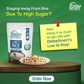 DiabeSmart Premium Diabetic Rice 2 kg | Tested Low GI Rice For Diabetic | Sugar Free Rice To Manage Blood Sugar Level| Sona Masoori | Healthy Low Carb Brown equivalent| Diabetes Food Products