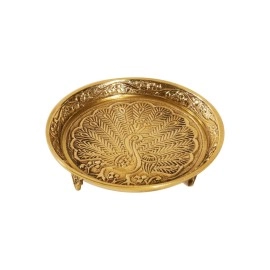 Putrika Traditional Brass Mukali |Stool|Peeta|Pooja Stand for murti| Mukkali Trumpet | Chowki Pooja for God Idols(9Cm*2.5Cm) Weight :119 (Gj) Pin Tray Mukali - Yellow