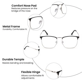 ROYAL SON Full Rim Black Silver Blue Cut Anti glare Eye Protection Specs Men Women - SF0086-C2