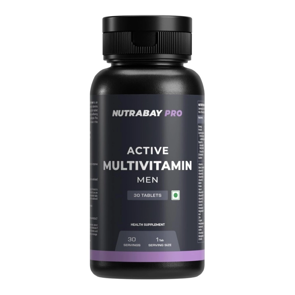 Nutrabay Pro Active Multivitamin for Men - 30 Tablets | 25 Vital Vitamins & Minerals with Zinc, Vitamin C, Vitamin D, Vitamin B12, and Multiminerals | Enhances Energy, Stamina & Immunity