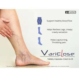 Variclose Varicose Veins, Piles, Hemorrhoids, Varicocele, Vascular Health, Veins Support Herbal formula | Horse Chestnut Extract 400mg, Butcher\'s broom extract 75mg, Gingko biloba, Ginger extract