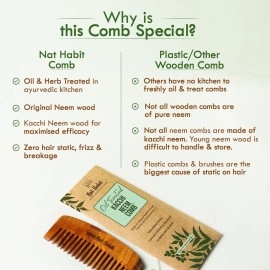 Nat Habit Kacchi Neem Wooden Comb - Soaked In 17 Herbs, Neem & Sesame Oil - Pocket-Sized For Voluminous Hair, Men & Kids Short Hair, Combo (Bouse Comb, Pocket Fine & Dual Tooth)