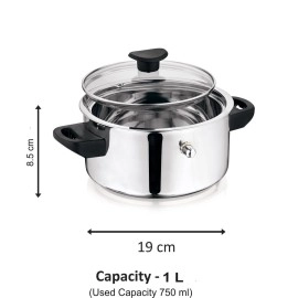 NanoNine Stainlesss Steel Polished Double Wall Milk Boiler, 1Liters, 1 Pc