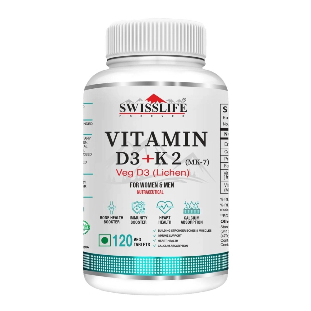 Swisslife Forever Vitamin D3 & K2 as Mk7 Supplement | Immune Support | Promotes Bone and Heart Health Support | 120 Veg Tablets