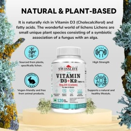 Swisslife Forever Vitamin D3 & K2 as Mk7 Supplement | Immune Support | Promotes Bone and Heart Health Support | 120 Veg Tablets