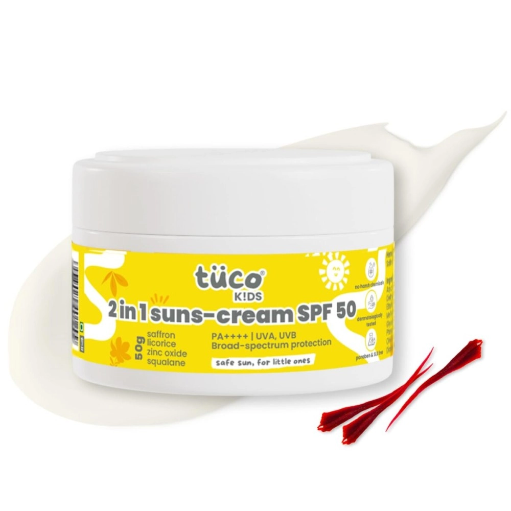 TuCo Intelligent Kids Saffron Face Cream & Sunscreen for Sun Protection and Glow - 50gm | SPF 30 PA++ Best Sun Protection For Kids | For All Skin Types