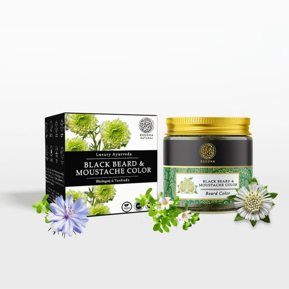 Buddha Natural Beard & Moustache Black Color - Plant Based Natural - Instant, Ammonia Free Get Natural Black Beard, No Harmful Chemicals (50G)