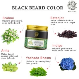 Buddha Natural Beard & Moustache Black Color - Plant Based Natural - Instant, Ammonia Free Get Natural Black Beard, No Harmful Chemicals (50G)