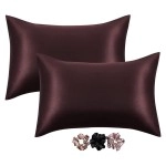 GO WELL Satin Silk Solid Pillow Covers 400 Tc Pack Of 2 For Hair And Skin-With Satin Scrunchies For Women Stylish|Satin Pillow Coves For Hair And Skin|Scrunchies For Women 3-Piece|Pillow Case(Brown)