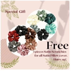 GO WELL Satin Silk Solid Pillow Covers 400 Tc Pack Of 2 For Hair And Skin-With Satin Scrunchies For Women Stylish|Satin Pillow Coves For Hair And Skin|Scrunchies For Women 3-Piece|Pillow Case(Brown)