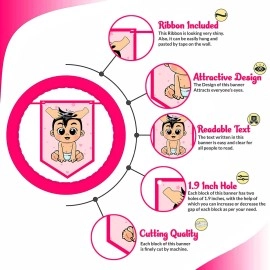 Zyozique My First Hair Cut Decorations/ Mundan Ceremony Decorations Set For Baby Girl - My First Hair Cut Banner & Photo Booth Props, Pink (Pack Of 17)