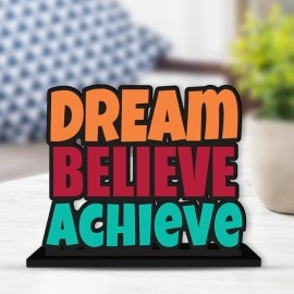 Artvibes Wooden Idols and Figurine Dream Believe Achieve Quote Table Decoration for Office Desk | Home Decor | Living Room | Bedroom | Modern Art Wood Showpiece Decorative Gifting Item (SP_1120)