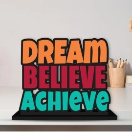 Artvibes Wooden Idols and Figurine Dream Believe Achieve Quote Table Decoration for Office Desk | Home Decor | Living Room | Bedroom | Modern Art Wood Showpiece Decorative Gifting Item (SP_1120)