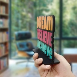 Artvibes Wooden Idols and Figurine Dream Believe Achieve Quote Table Decoration for Office Desk | Home Decor | Living Room | Bedroom | Modern Art Wood Showpiece Decorative Gifting Item (SP_1120)