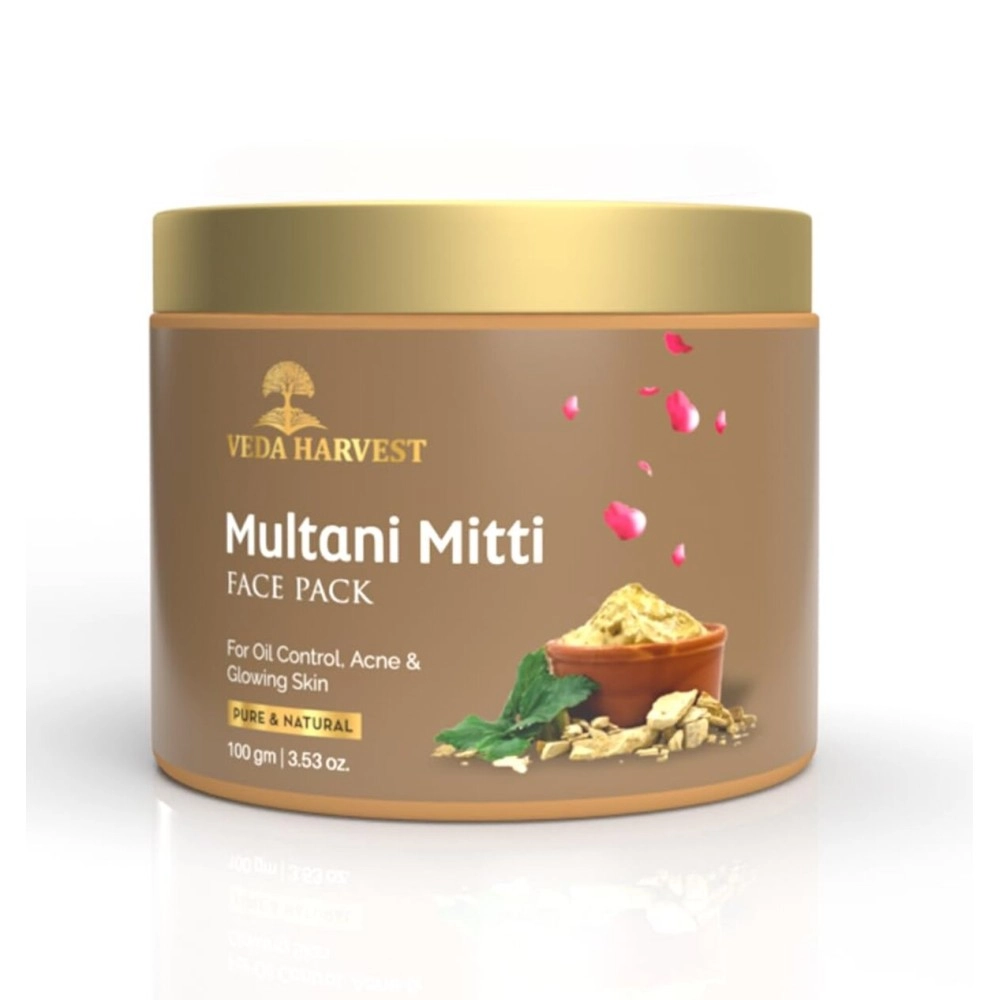 VEDAHARVEST Multani Mitti Face Pack/Face Mask For Hydrating & Glowing | Acne | Oil Control | Suits All Skin Types | Paraben-Free | No Silicones | No Sulphates | 100Gm