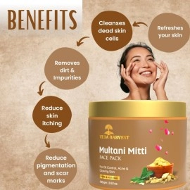 VEDAHARVEST Multani Mitti Face Pack/Face Mask For Hydrating & Glowing | Acne | Oil Control | Suits All Skin Types | Paraben-Free | No Silicones | No Sulphates | 100Gm