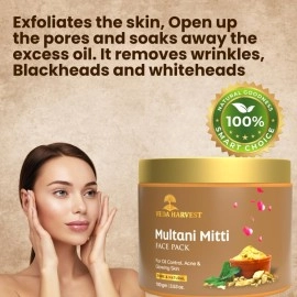 VEDAHARVEST Multani Mitti Face Pack/Face Mask For Hydrating & Glowing | Acne | Oil Control | Suits All Skin Types | Paraben-Free | No Silicones | No Sulphates | 100Gm
