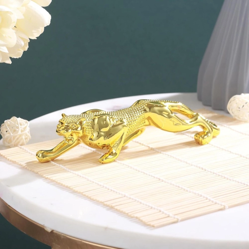 TIED RIBBONS Golden Panther Jaguar Leopard Sculpture Showpiece Animal Figurines Statue (Resin, 4 cm x 18 cm) Decorative Item for Home Decor Living Room Office Bedroom Table Decoration Gifting