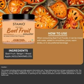 STAMIO Bael Fruit Powder 100gm | Belgiri, Bealgiri, Bael Phal Dry, Wood Apple, Aegle Marmelos, Bilva, Maredu Phalam | Digestive Health | In Jar 3.53 oz