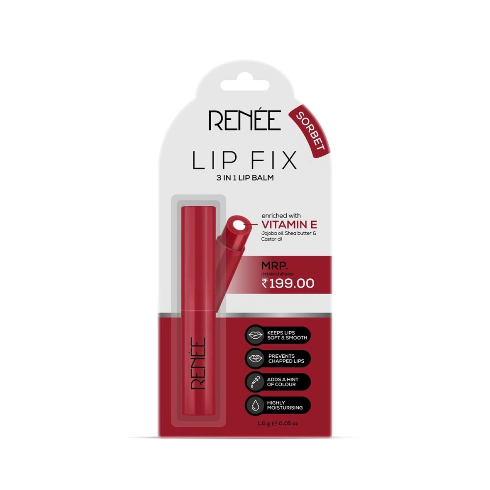 RENEE Lip Fix 3 in 1 Tinted Lip Balm 01 Sorbet 1.6 Gm, Heals, Lightens & Nourishes | Dual Core Care Enriched with Vitamin E, Shea Butter & Jojoba Oil for Dry & Chapped Dry Lips
