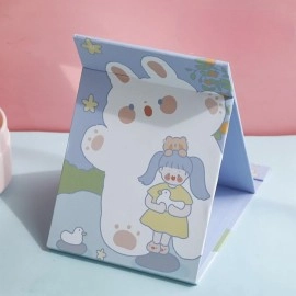 Agabani Cute Cartoon Folding Mirror, Unique Mirror, Cosmetic Mirror, Cartoon Dressing Mirror, Folding Makeup Mirror, Framed Vanity Mirror with Stand for Kids, Women (Purple)