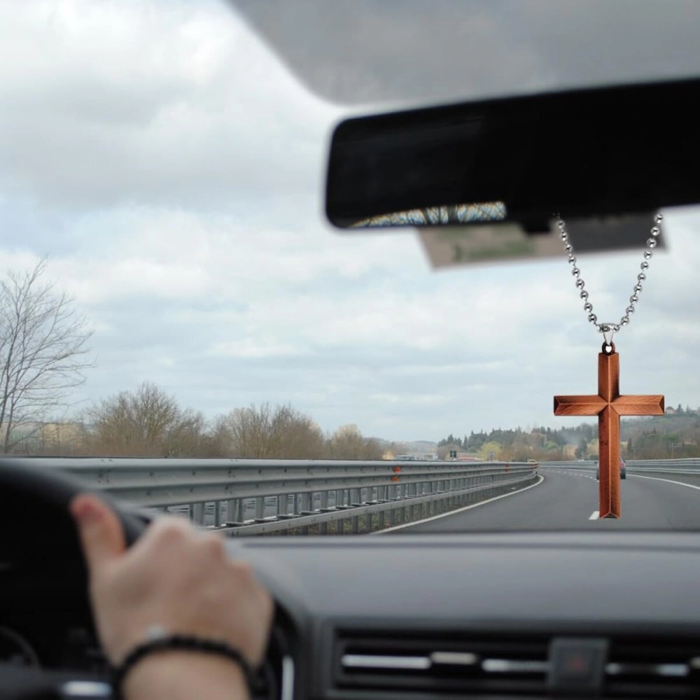 M Men Style Religious Christ Cross Brown Zinc and Metal Car Hanging for Men and Women cardecor-SPn20211279