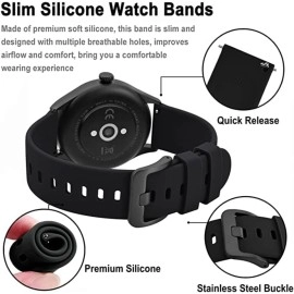 CASENED 19mm Slim Silicone Strap Band with Metal Buckle for Noise Colorfit Pro 2, Noise Colorfit Pulse, Boat Storm Smart Watch, Boat Xtend Talk,Fireboltt Ninja 2/3 & 19mm All Watches (Black)